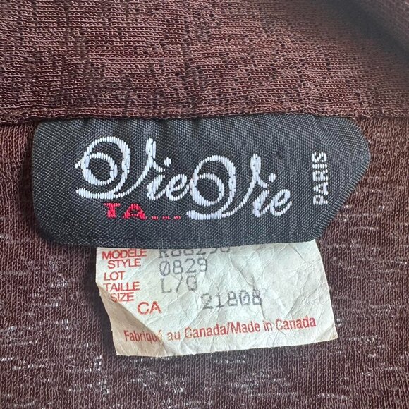 Vintage Y2K Chocolate Brown Ruffle Tie-Up Sheer Top - Made in Canada - Picture 6 of 8